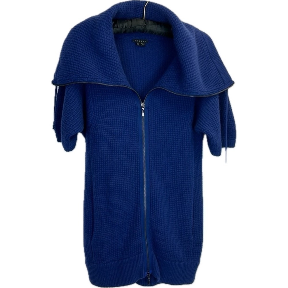 Theory Full-Zip Cashmere Waffle Pattern Sweater